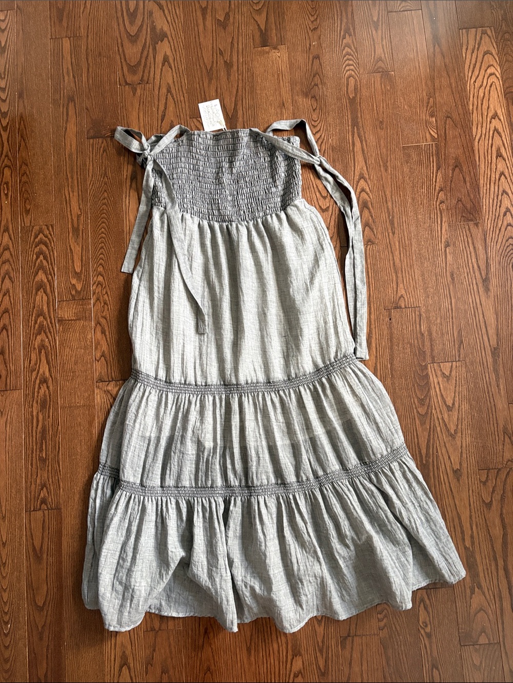Smocked Maxi Sundress in Light Gray with Tie Straps
